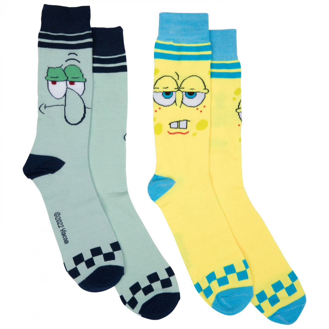 SpongeBob and Squidward 2-Pair Pack of Casual Crew Socks Image 1