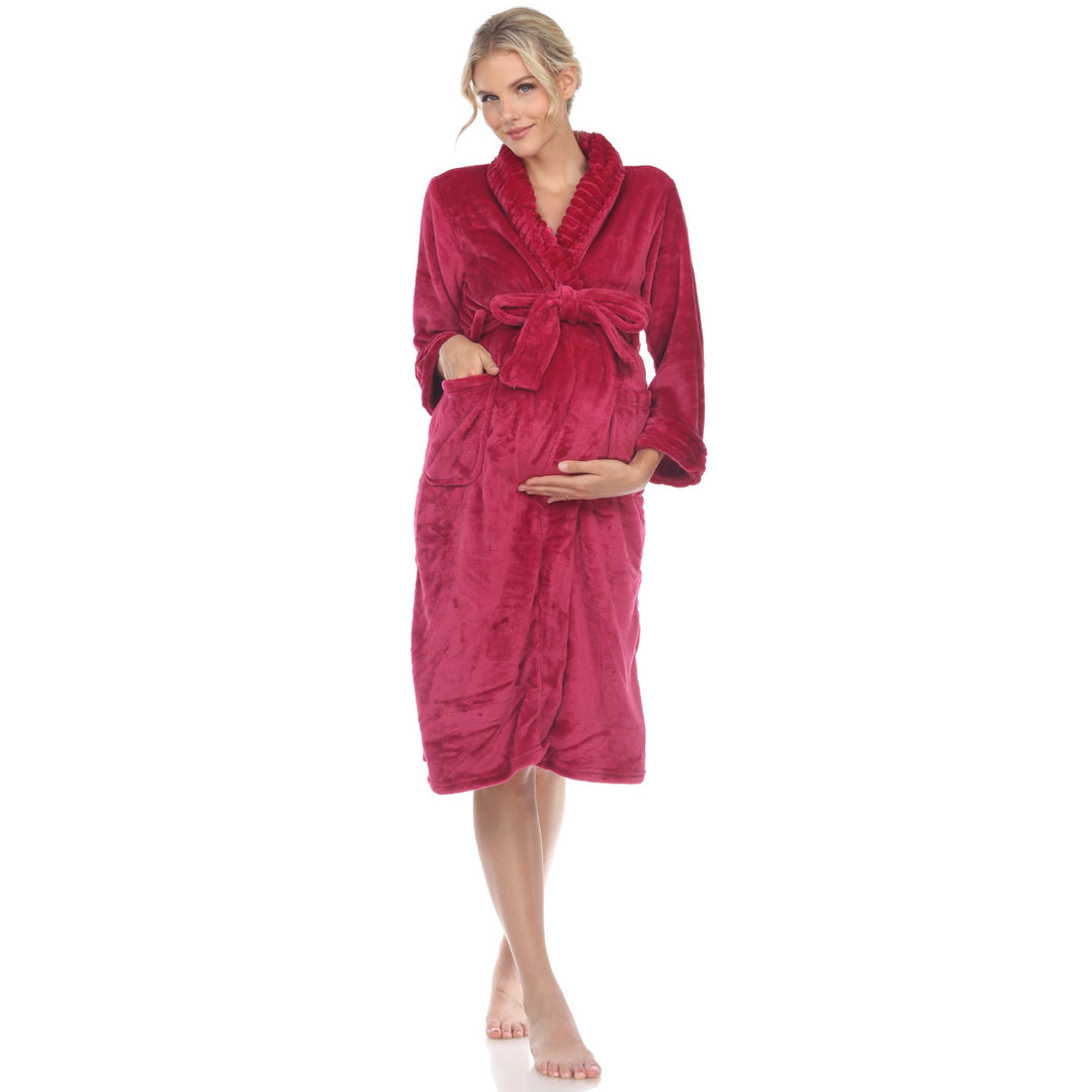 White Mark Maternity Lounge Robe Soft Plush Self-Tie Belt Pockets Various Colors Image 3