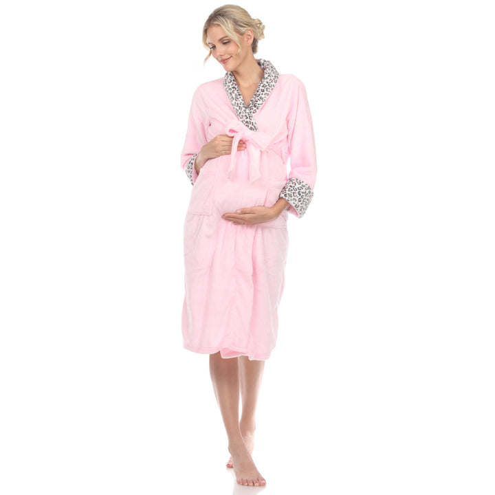 White Mark Maternity Lounge Robe Soft Plush Self-Tie Belt Pockets Various Colors Image 1