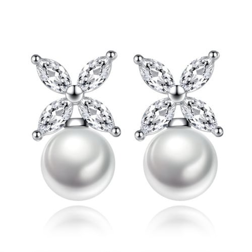 Paris Jewelry 18k White Gold 2Ct Stylish Western Crystal Pearl Stud Earrings Plated Image 1