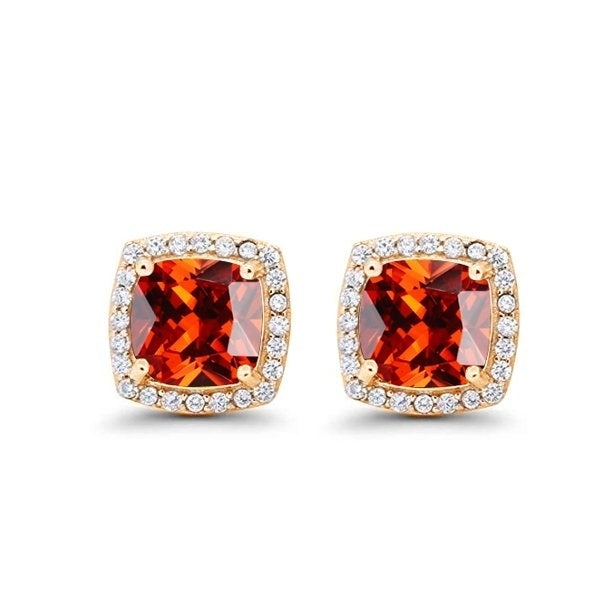Paris Jewelry 24k Yellow Gold 1/2Ct Created Halo Princess Cut Ruby CZ Stud Earrings Plated Image 1