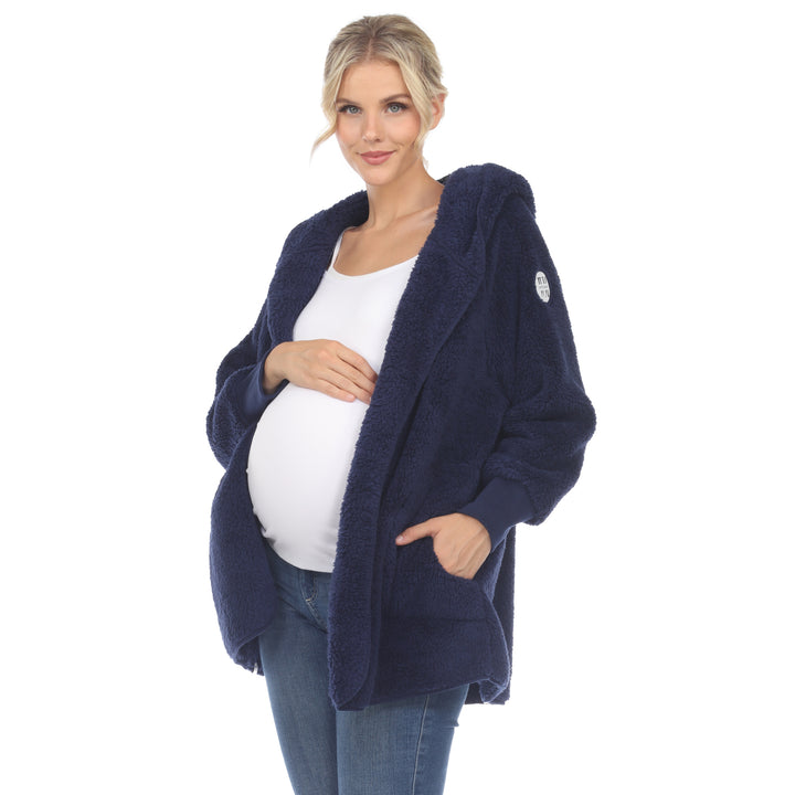 White Mark Womens Maternity Plush Hooded Cardigan with Pockets Size S-4X Image 2