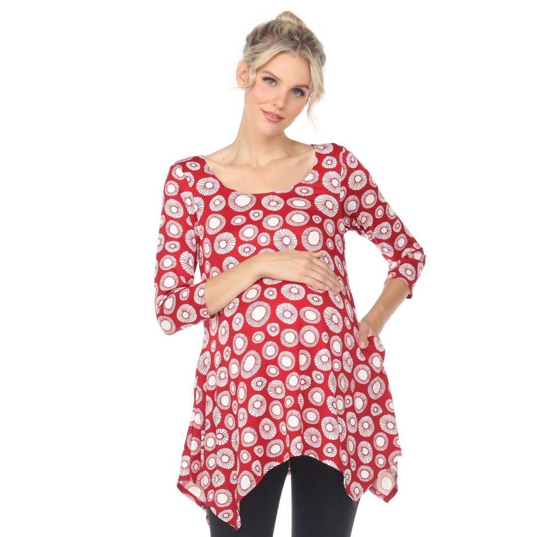 White Mark Maternity Tunic Top Printed Geometric Circle 95% Polyester Plus Size Image 1