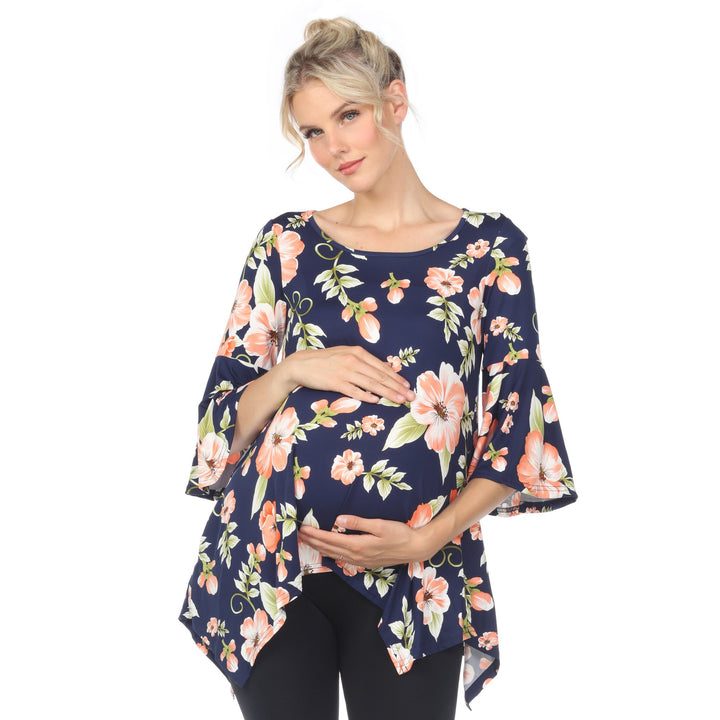 White Mark Maternity Floral Print Tunic Top with Pockets Quarter Sleeve Size 4-20 Image 1