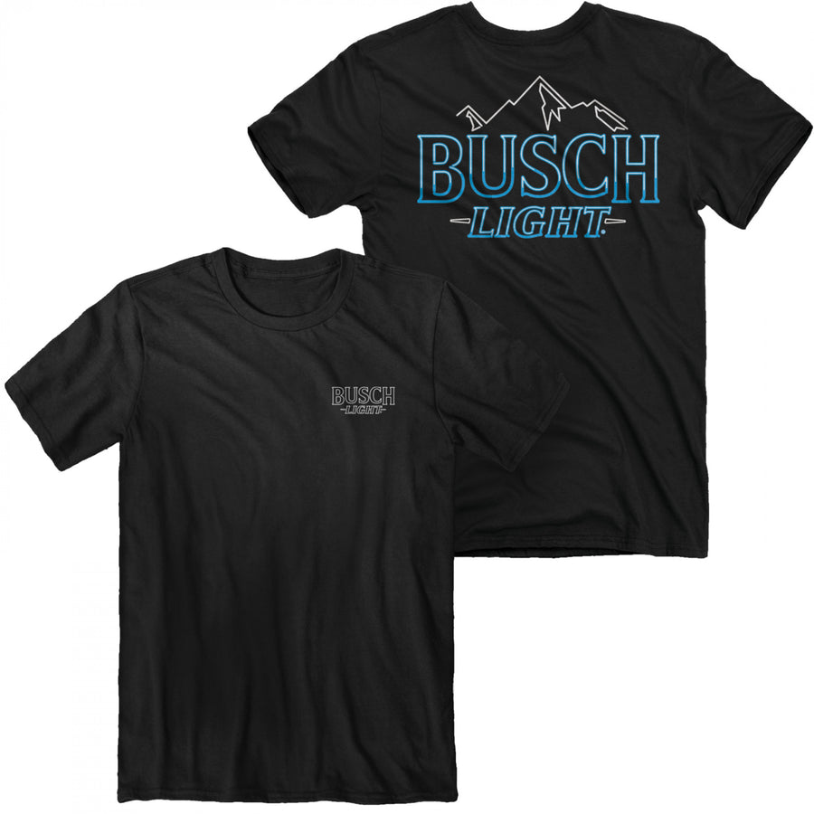 Busch Light Neon Sign Logo Front and Back Print T-Shirt Image 1