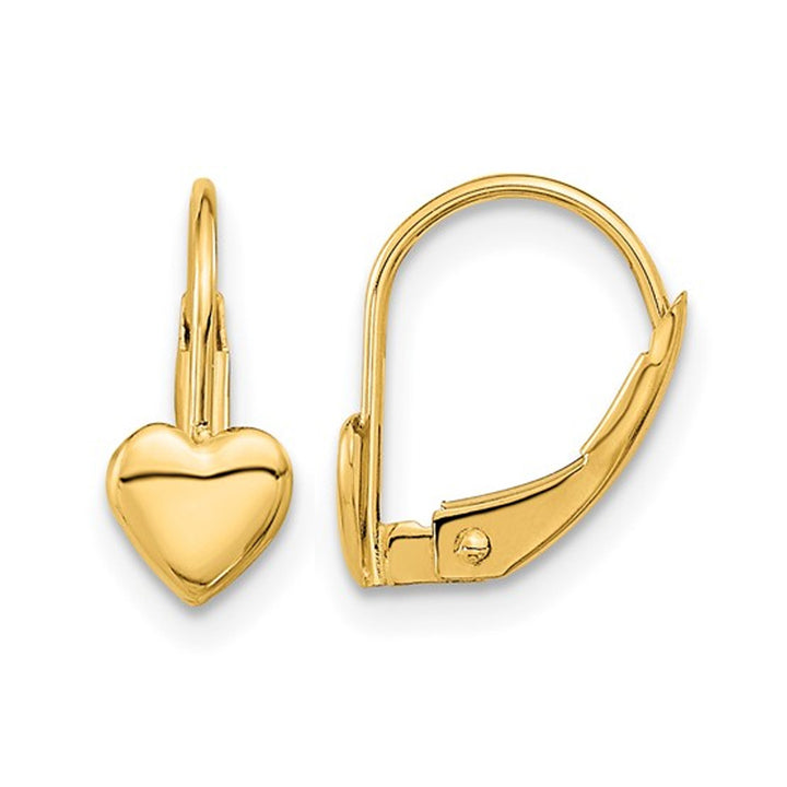 14K Yellow Gold Heart Leverback Polished Earrings Image 1