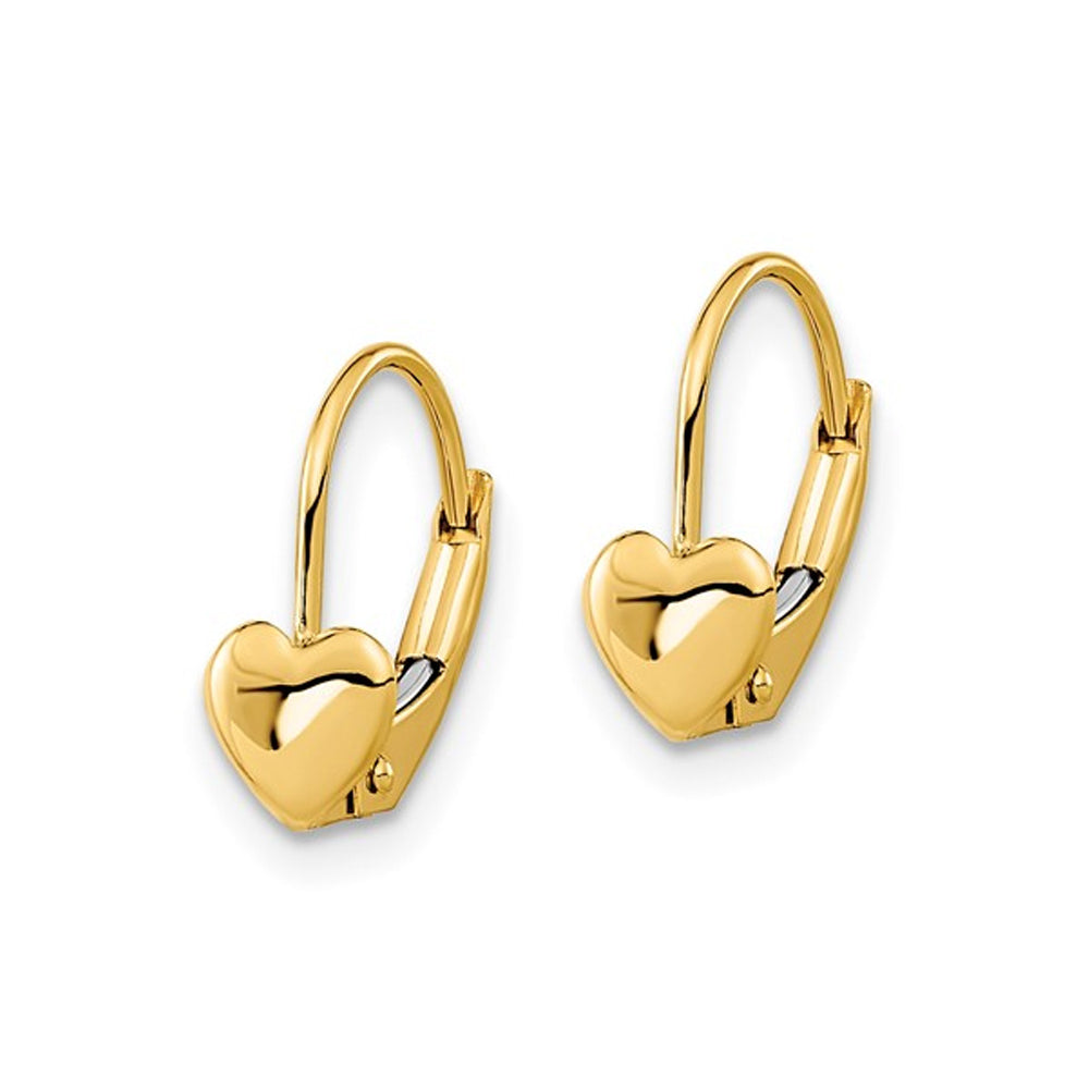 14K Yellow Gold Heart Leverback Polished Earrings Image 3