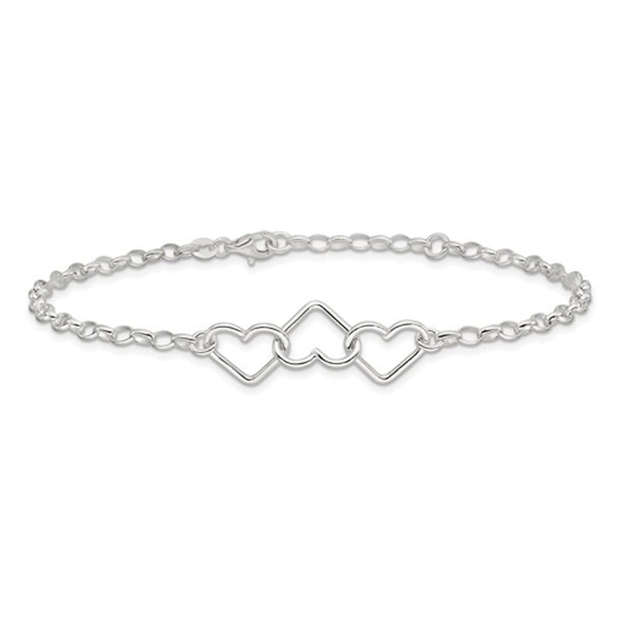 Sterling Silver Interlocking Heart Link Anklet (8 inches) Image 1