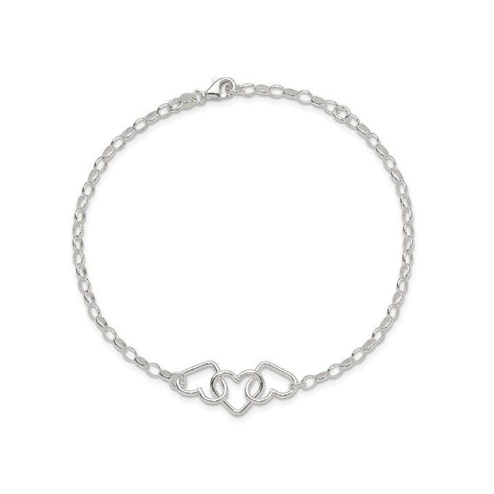 Sterling Silver Interlocking Heart Link Anklet (8 inches) Image 3