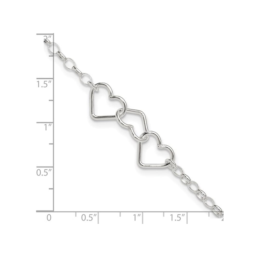 Sterling Silver Interlocking Heart Link Anklet (8 inches) Image 4