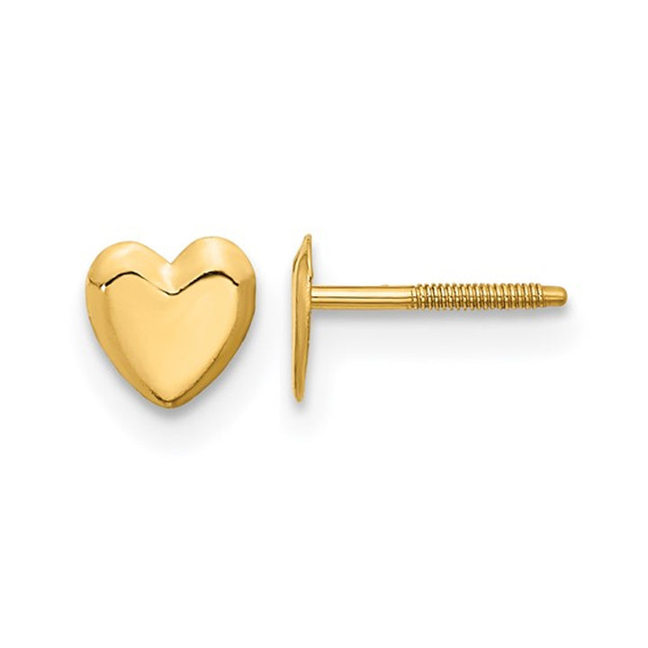 Small 14K Yellow Gold Heart Post Earrings with Screwbacks Image 1