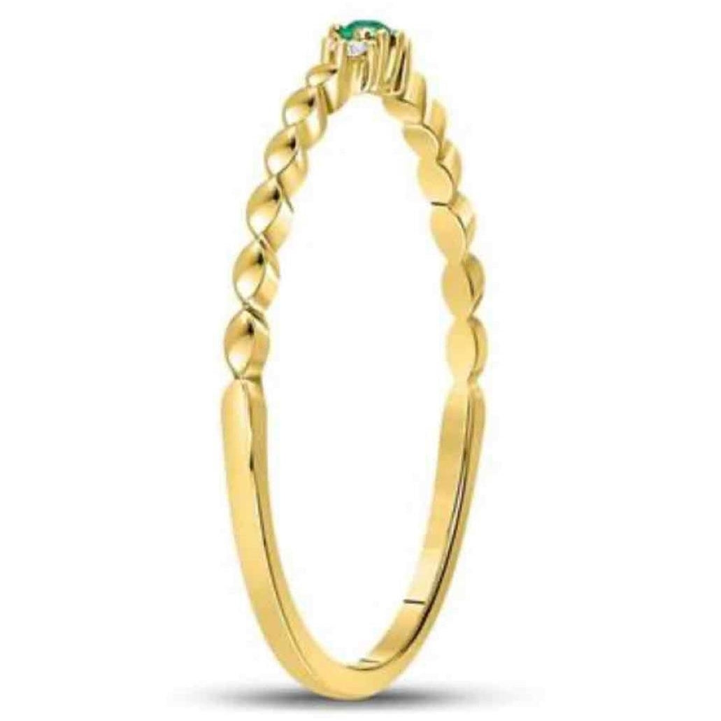 10K Yellow Gold Round Emerald Solitaire Diamond Stackable Band Ring .03 cttw Image 3