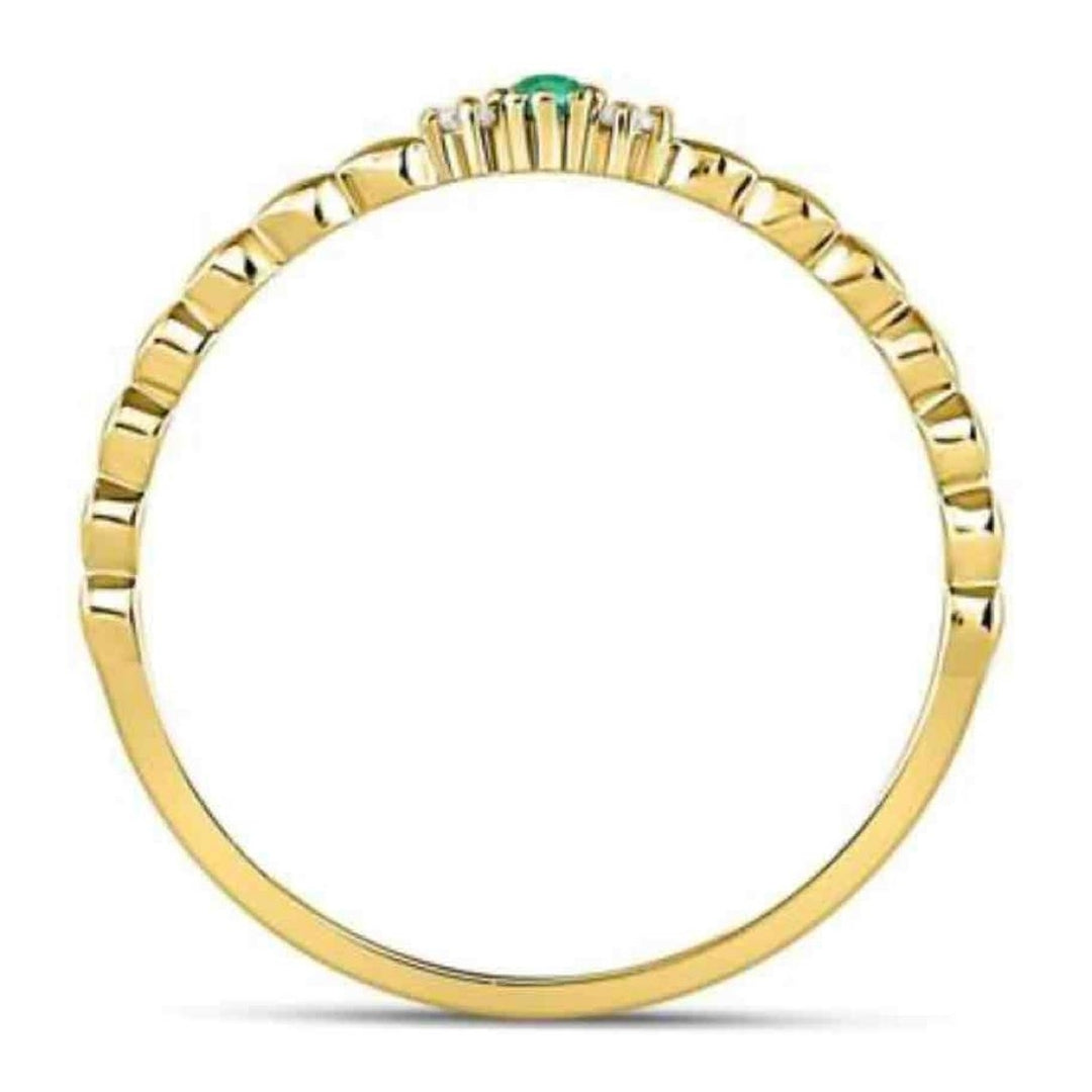 10K Yellow Gold Round Emerald Solitaire Diamond Stackable Band Ring .03 cttw Image 4