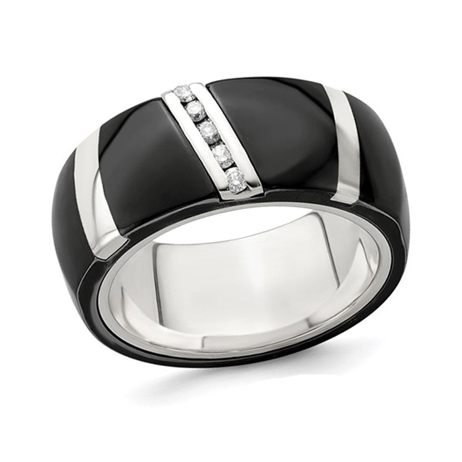 Mens Black Titanium Diamond Wedding Band Ring 1/10 Carat (ctw) (10mm) Image 1