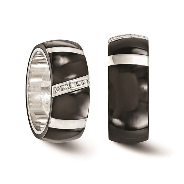 Mens Black Titanium Diamond Wedding Band Ring 1/10 Carat (ctw) (10mm) Image 3