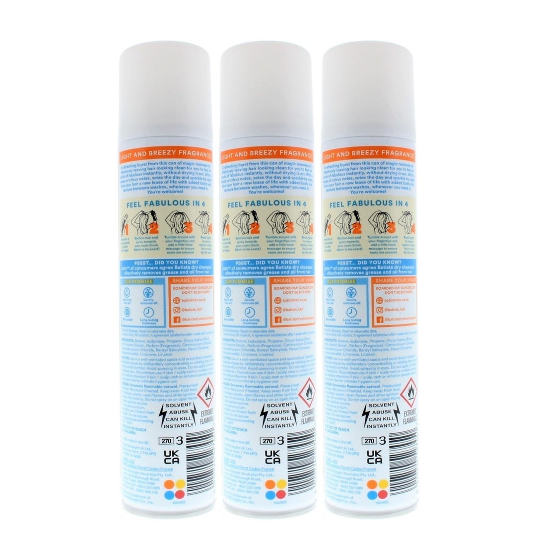 Batiste Instant Hair Refresh Dry Shampoo Fresh Breezy Citrus 200ml/120g (3 PACK) Image 3