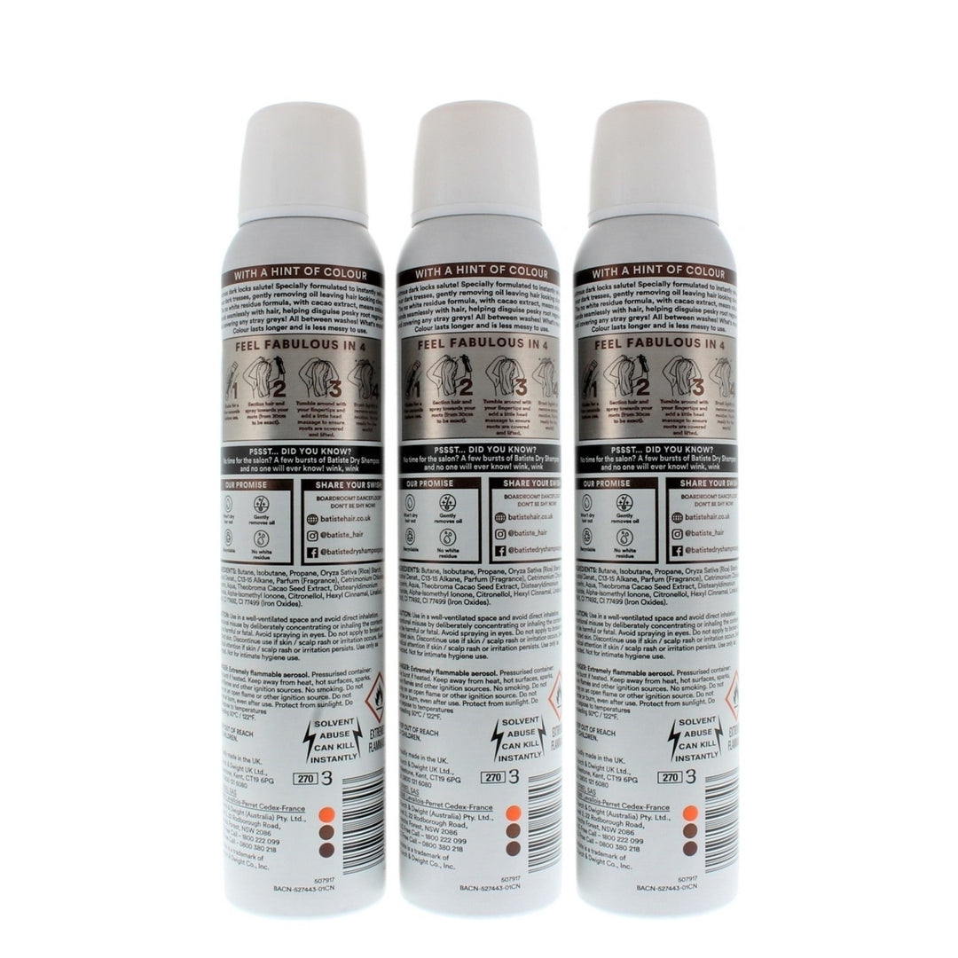 Batiste Instant Hair Refresh Colour Dry Shampoo Dark Hair 200ml/120g (3 PACK) Image 3