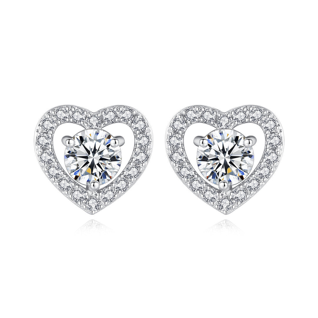 Paris Jewelry 18k White Gold 4Ct Created White Sapphire CZ Halo Heart Stud Earrings Plated Image 1