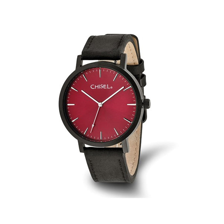 Chisel Black Plated Red Dial Analog Watch with Leather Band Image 1
