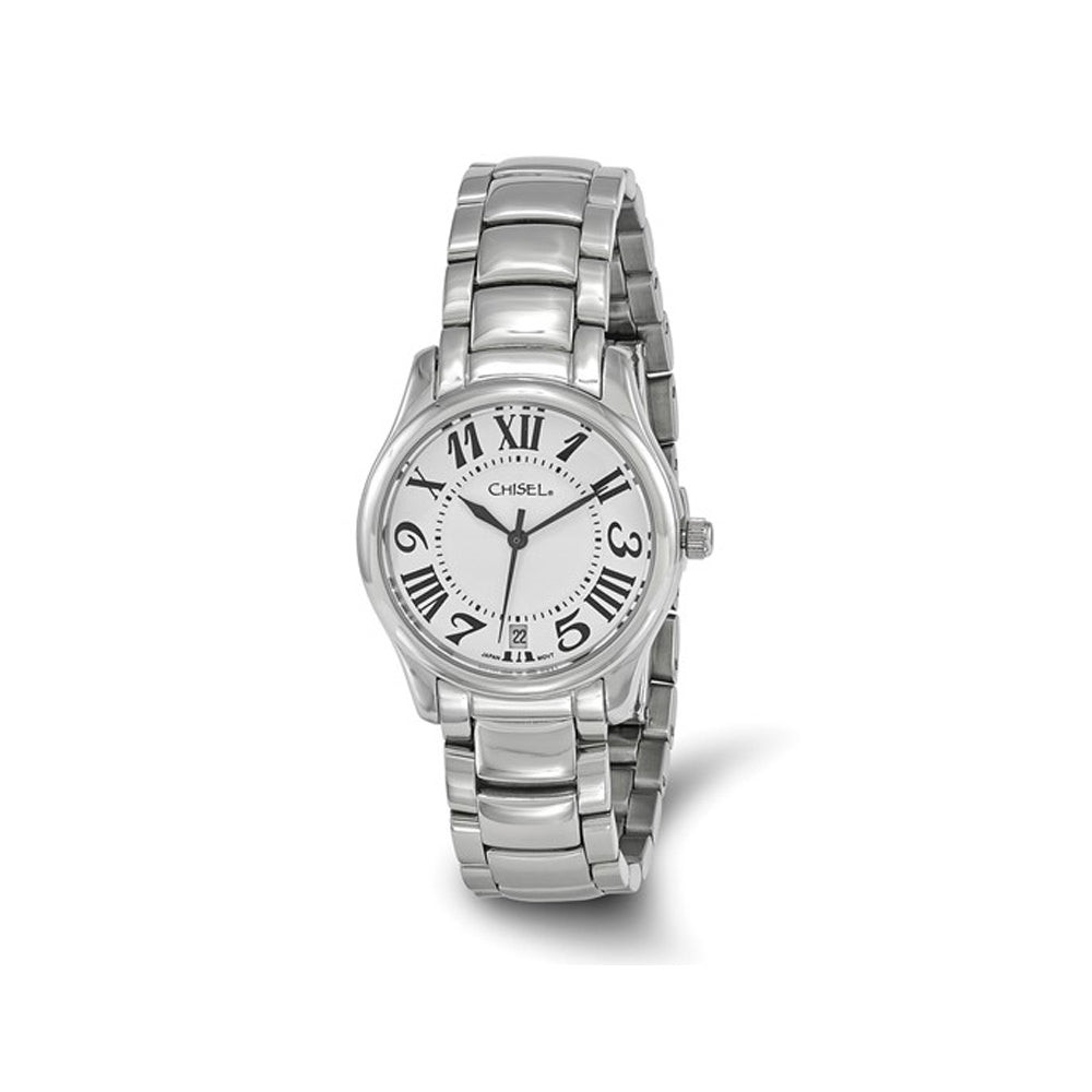Ladies Chisel Stainless Steel White Dial Analog Watch with Steel Band Image 1