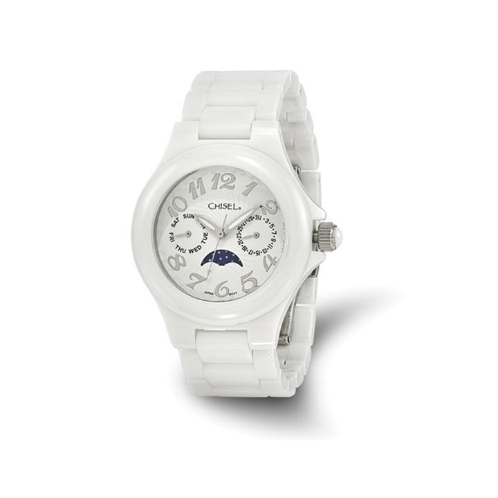 Ladies Chisel White Ceramic Dial Analog Watch with White Strap Image 1