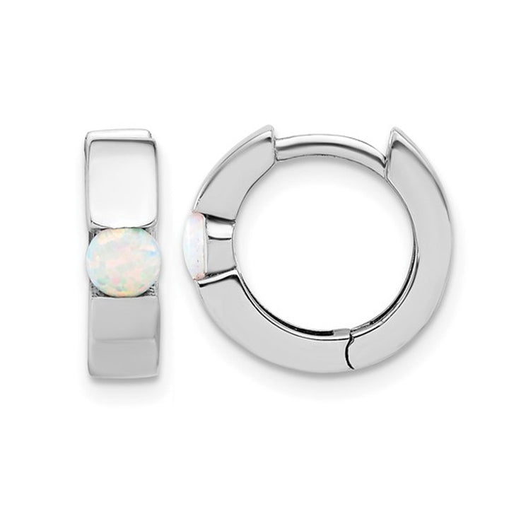 Sterling Silver Huggie Hoop Earrings with Lab Created Opals Image 1