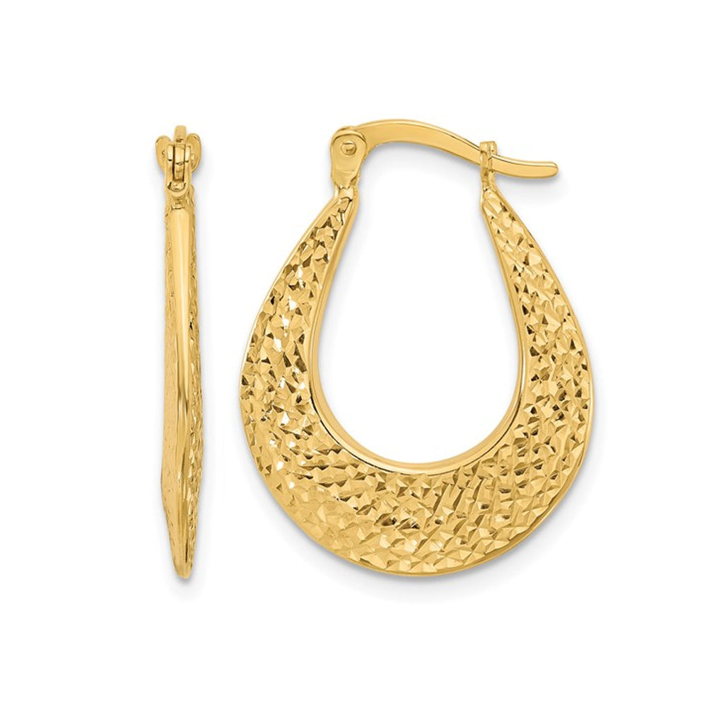 14K Yellow Gold Polished Diamond-Cut Hoop Earrings Image 1