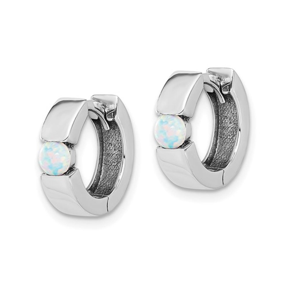 Sterling Silver Huggie Hoop Earrings with Lab Created Opals Image 4