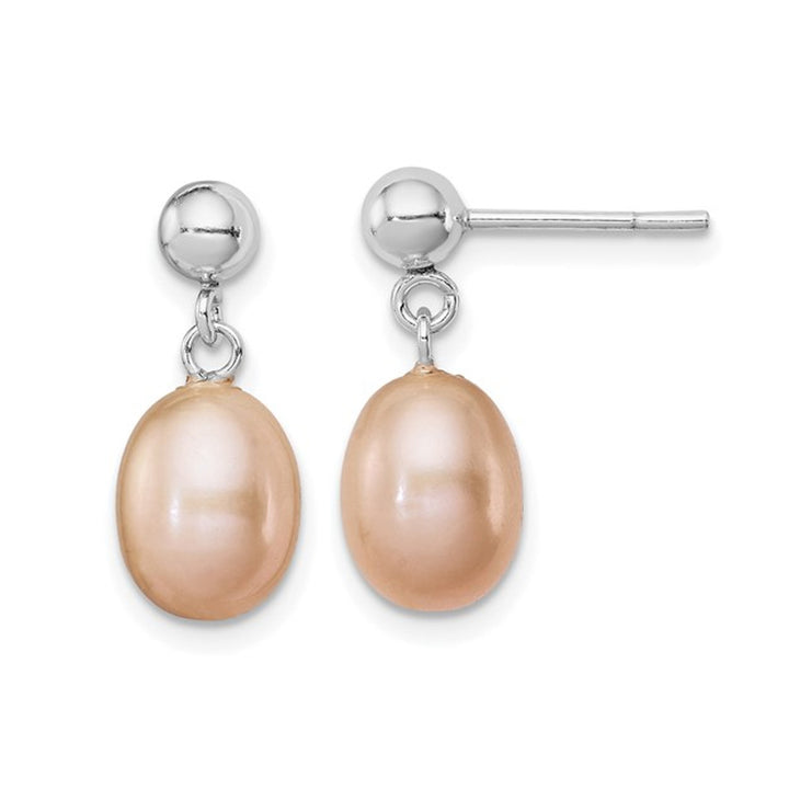 Sterling Silver Freshwater Cultured Pink Pearl 7-8mm Post Dangle Earrings Image 1