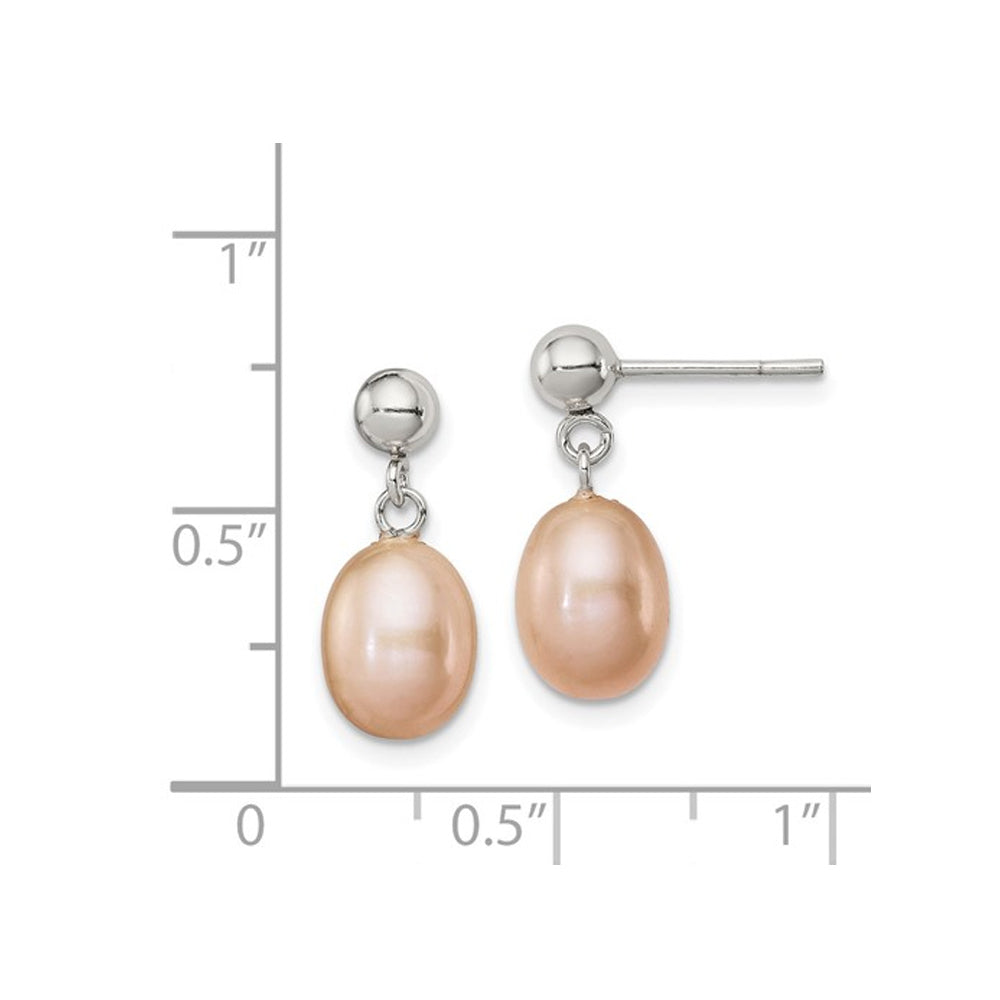Sterling Silver Freshwater Cultured Pink Pearl 7-8mm Post Dangle Earrings Image 2