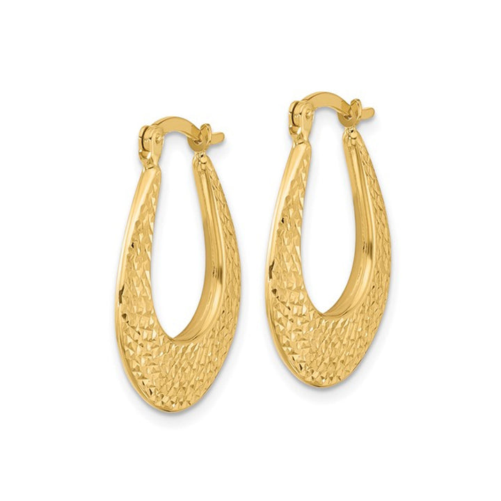 14K Yellow Gold Polished Diamond-Cut Hoop Earrings Image 3