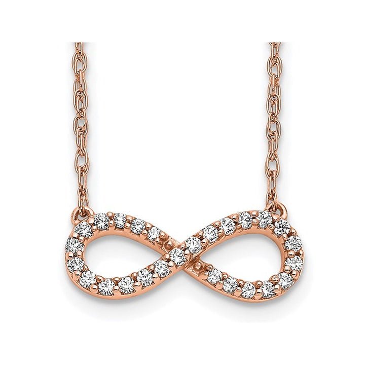 1/7 Carat (ctw) Diamond Infinity Necklace in 10K Rose Pink Gold with Chain Image 1