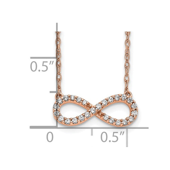 1/7 Carat (ctw) Diamond Infinity Necklace in 10K Rose Pink Gold with Chain Image 2