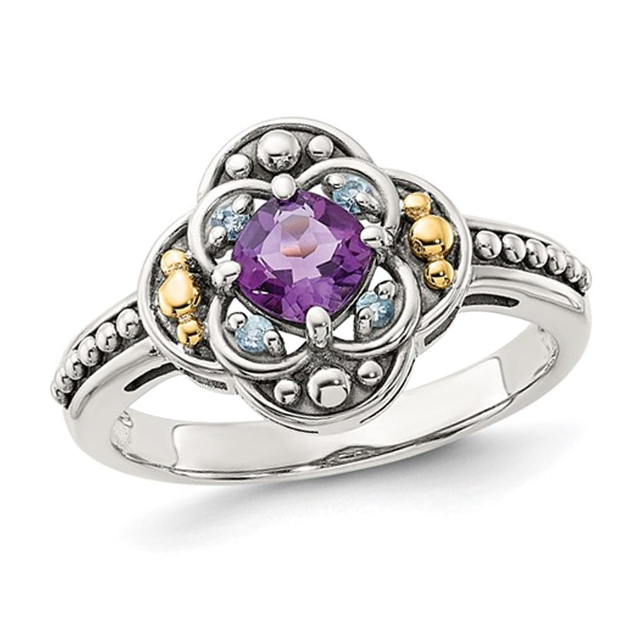 1/2 Carat (ctw) Amethyst and Blue Topaz Ring in Sterling Silver Image 1