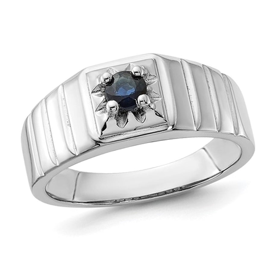 Mens 1/3 Carat (ctw) Dark Blue Sapphire Ring in Sterling Silver Image 1