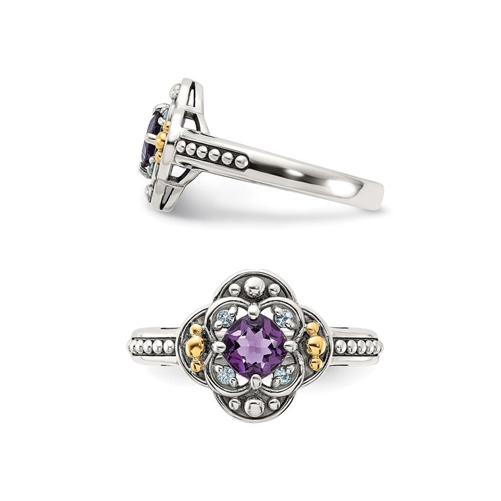 1/2 Carat (ctw) Amethyst and Blue Topaz Ring in Sterling Silver Image 2