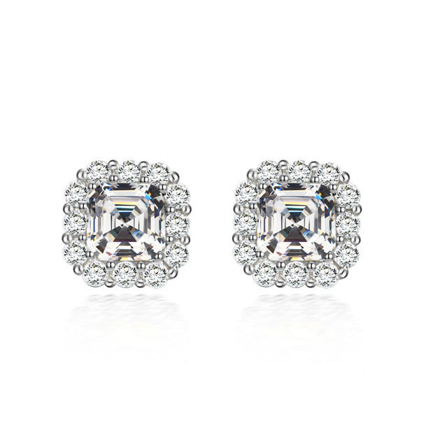 Paris Jewelry 18k White Gold 3Ct Cushion Cut Created White Sapphire CZ Halo Stud Earrings Plated Image 1