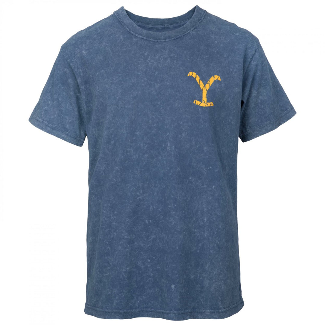 Yellowstone Dutton Ranch Distressed Logo Blue Front and Back T-Shirt Image 2