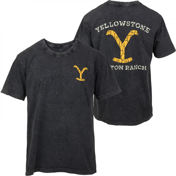 Yellowstone Dutton Ranch Distressed Logo Grey Front and Back T-Shirt Image 1