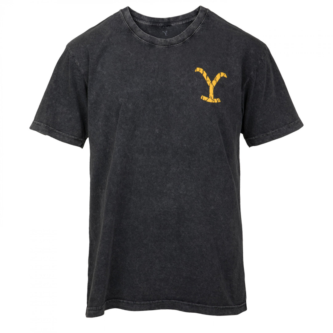 Yellowstone Dutton Ranch Distressed Logo Grey Front and Back T-Shirt Image 2