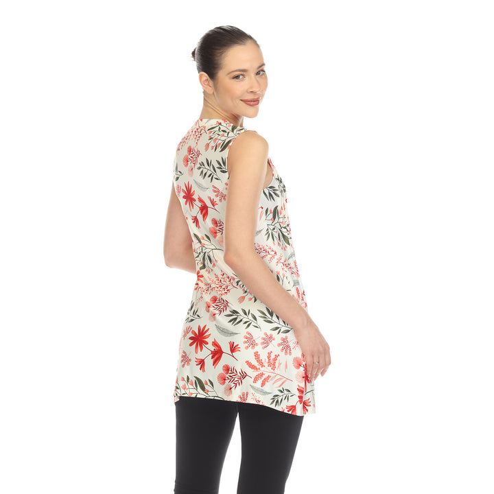 White Mark Floral Print Sleeveless Tunic Top with Pockets Women Size S-3X Image 4