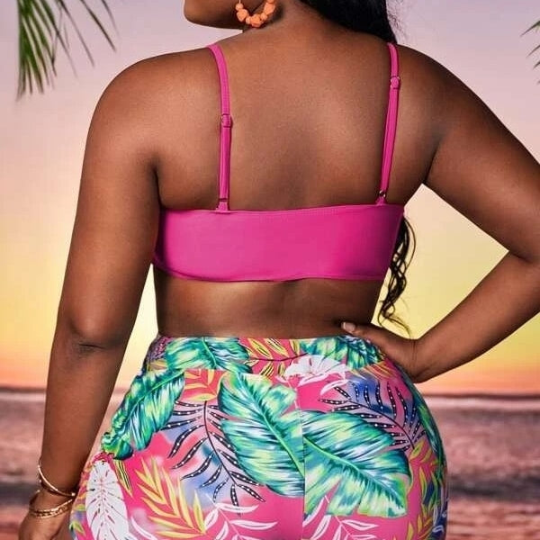 Plus Tropical Print Drawstring Bikini Swimsuit Image 2