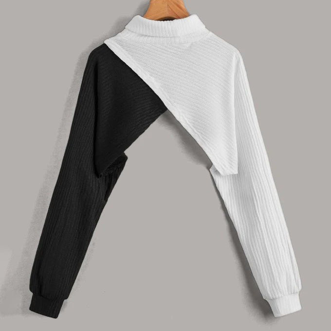 Cut And Sew Batwing Sleeve Crop Top Image 1
