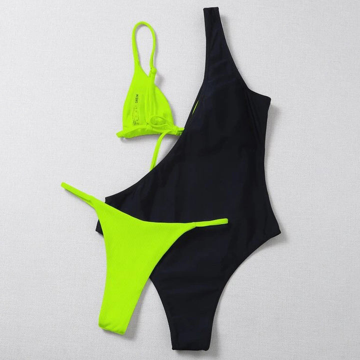 3pack Rib Triangle Bikini Swimsuit and One Piece Swimsuit Image 2