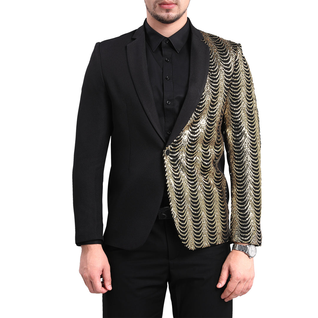 Men Sequin Blazer Luxury Shiny Men Stage Costume Slim Fit Long Sleeve One Button Suit Jacket Spring Autumn Male Jackets Image 4