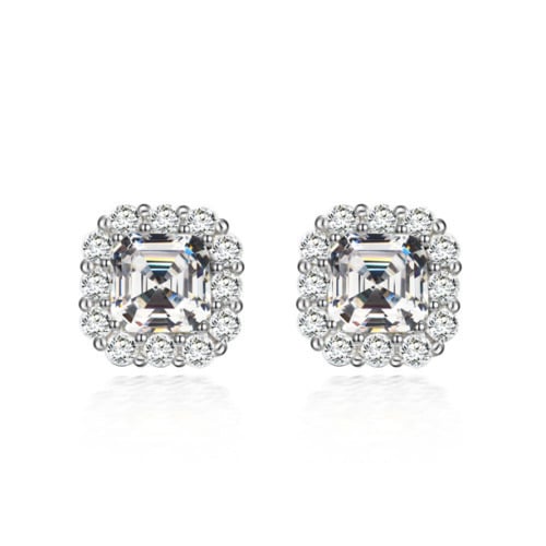 Paris Jewelry 18k White Gold 4Ct Cushion Cut Created White Sapphire CZ Halo Stud Earrings Plated Image 1