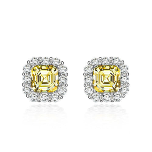 Paris Jewelry 24k White Gold 1Ct Cushion Cut Created Yellow Sapphire CZ Halo Stud Earrings Plated Image 1