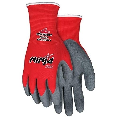 MCR Safety Ninja Flex Work Gloves Gray Red 15 Gauge Latex Coated N9680 Image 1