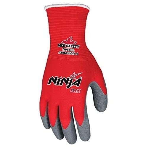 MCR Safety Ninja Flex Work Gloves Gray Red 15 Gauge Latex Coated N9680 Image 2