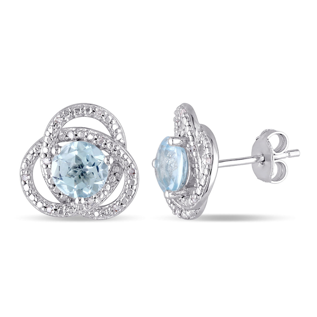 2.00 Carat (ctw) Blue Topaz Infinity Knot Earrings with Accent Diamonds in Sterling Silver Image 1